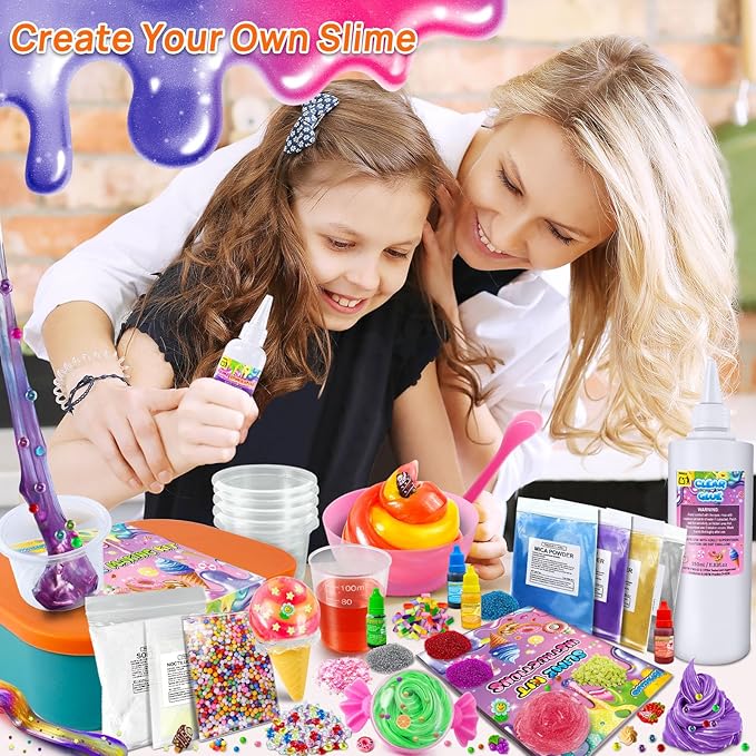 DIY Slime Kit for Girls, Galaxy & Glow in The Dark Slime Making Kit for Kids 6-12, Glimmer Crunchy, Butter & Cloud Slime Kit with Add-ins, Foam Balls, Charms, Glitters, Gift Toys for Boys Girls-CubbioJoy