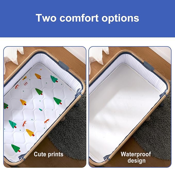 Baby Bassinet Mattress 47 x 23.6 inches- Firm Support and Comfort Premium Foam,Noiseless and Odorless,Hypoallergenic Small Crib Mattress, Fits Moses Basket, Dual Sided with Soft Breathable Fabric-CubbioJoy