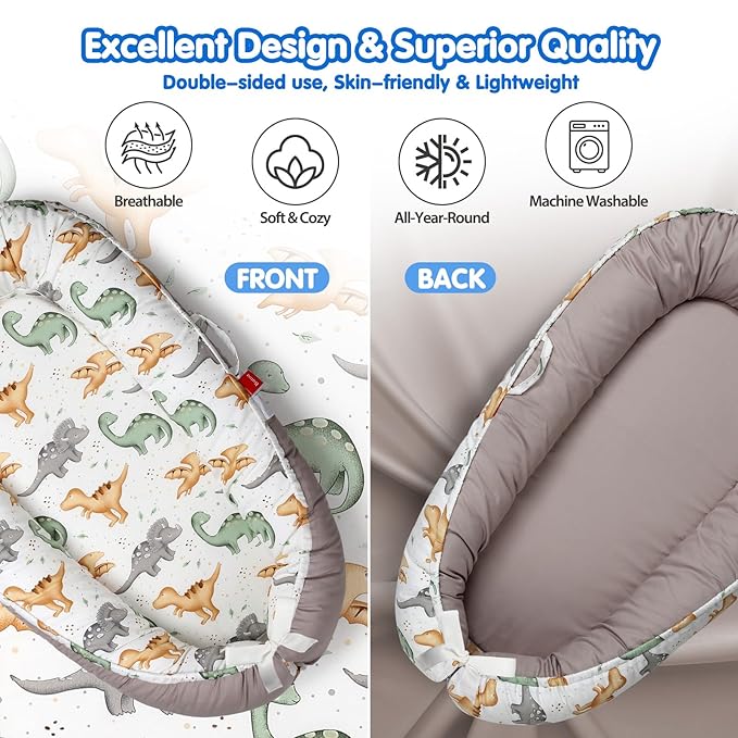 Baby Lounger - Breathable & Soft Baby Nest, Portable and Lightweight Tummy Time Lounger for Home and Travel, Ideal Newborn Babies Essentials Baby Shower Gifts-CubbioJoy