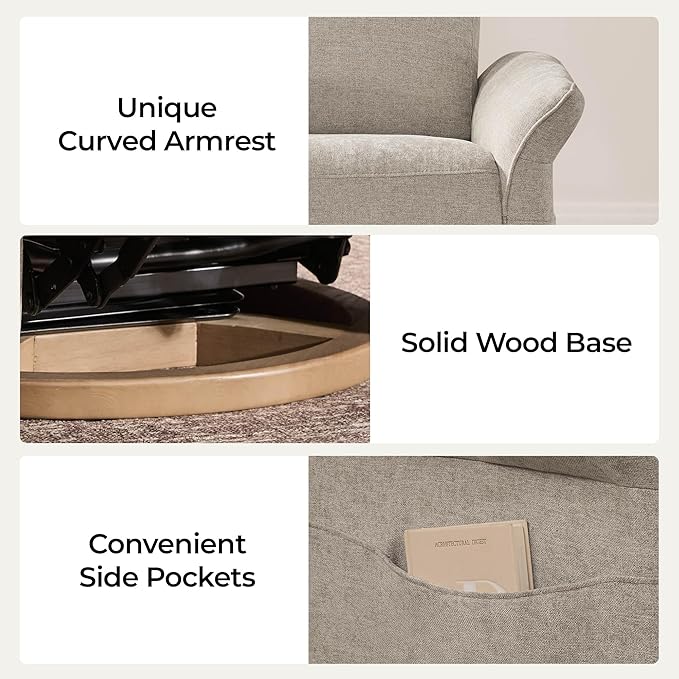 CHITA Power Recliner Chair, Electric Triple-Motor Swivel Glider Nursery Rocking Chair with Adjustable Power Headrest and Lumbar Support, GREENGARD Gold Certified, Solid Wood Base, Khaki Grey-CubbioJoy