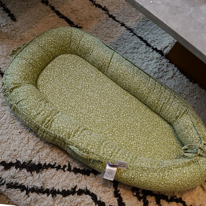 Infant Lounger, Baby Nest Cover for Baby Girls & Boys, Newborn Essentials for Baby 0-18+ Months, 100% Cotton Breathable (Green_Wonder, Cotton_Muslin)-CubbioJoy