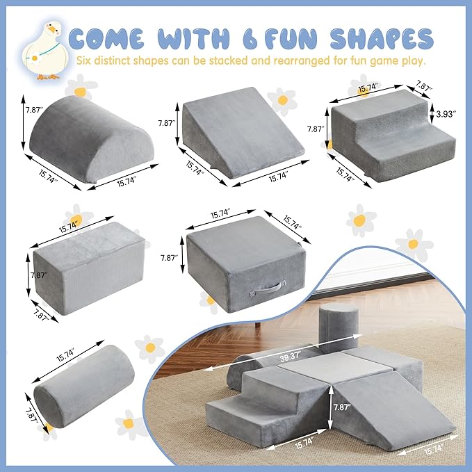 jela Foam Blocks 6Pcs Soft Play Equipment Soft Velvet, Toddler Climbing Toys Indoor Soft Play Climbing for Toddlers, Lightweight Climbing Blocks for Babies, Kids, Climb and Crawl Foam Playset-CubbioJoy