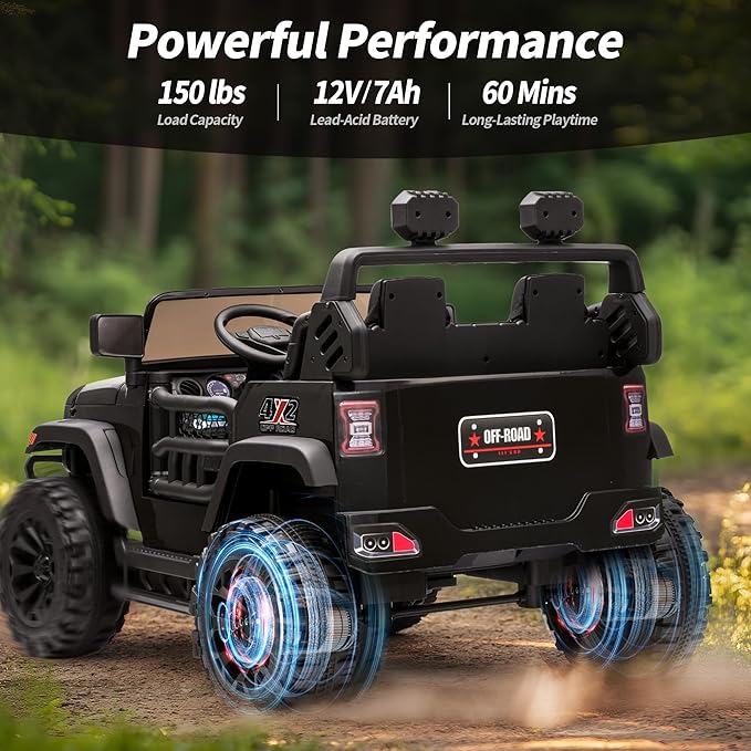 2 Seater Ride on Car Truck, 12V Kids Electric Ride on Toy for Big Kids Age 3-8 w/Remote Control- Black-CubbioJoy