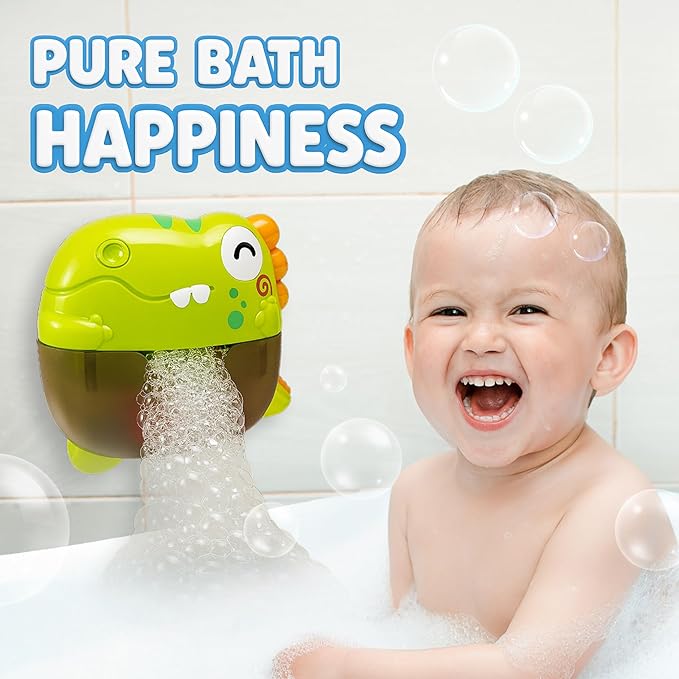 Bath Bubble Machine - Bubble Bath Maker with Lights & Music - Baby Bath Toys Bubble Maker for Bathtub - Dinosaur Toys for Kids 2-4, Strong Suction BPA Free-CubbioJoy