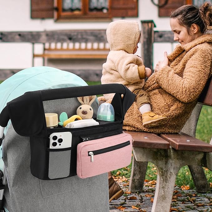 Accmor Universal Stroller Organizer with Insulated Cup Holder Detachable Phone Bag and Shoulder Strap,Stroller Bag Caddy Organizer Fits for Uppababy, Baby Jogger, Britax Strollers-CubbioJoy