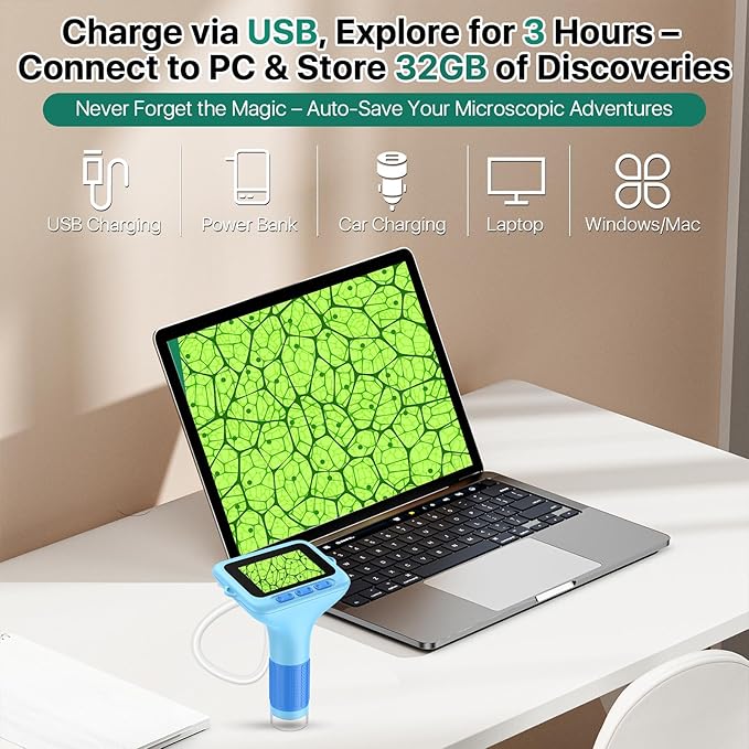 Digital Handheld Microscope for Kids: 3.0" Large HD Screen 1000X Portable Mini Microscopes with Camera Video Recording Slides Kit Science Educational Boys Girls Toy Gifts-CubbioJoy