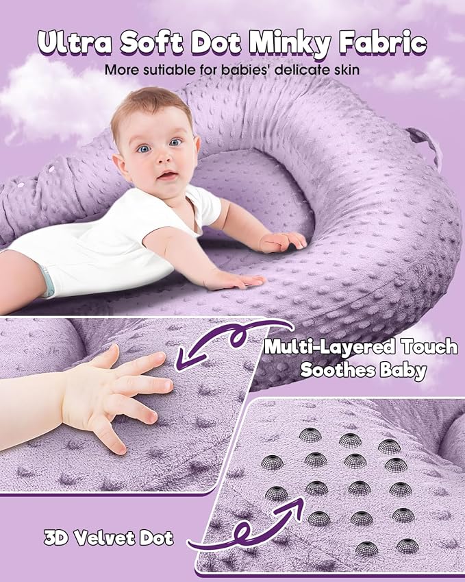 Baby Lounger Pillow 3-in-1 Infant Lounger Pillow for Newborn 0-24 Months, Portable Tummy Time Mat for Home and Travel, Breathable & Soft Baby Seat for Baby-CubbioJoy