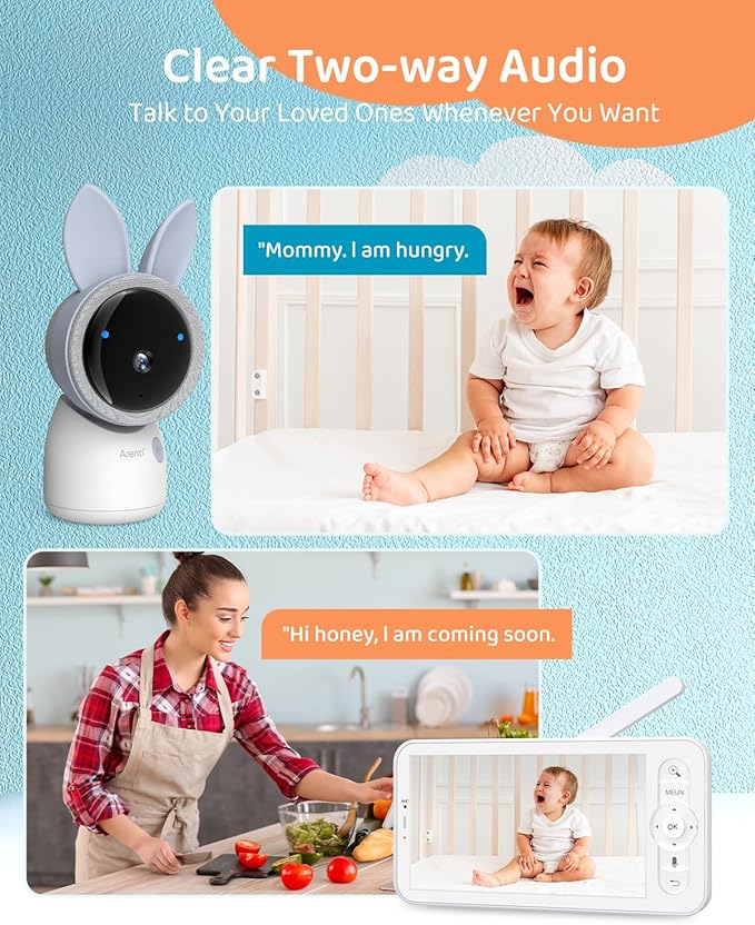 ARENTI Upgraded Baby Monitor, 4MP 2.4G&5G WiFi Baby Camera Monitor, Infrared Night Vision, Night Light, 2-Way Audio, Cry&Motion Detection, Temp&Humidity Sensor, App Control-CubbioJoy