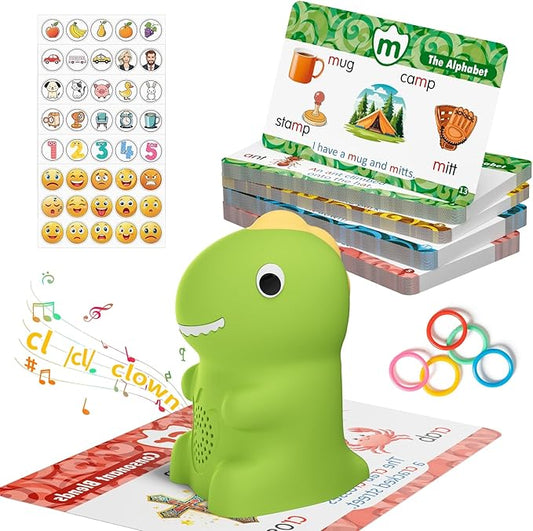Interactive Dinosaur Talking Pen for Kids – Montessori Reading Toy with Phonics Flash Cards for Toddlers Ages 1-6, Speech Therapy & Autism Sensory Gift (Green, Phonics)-CubbioJoy