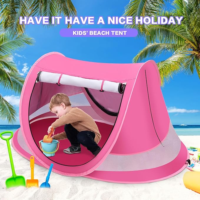 Baby Beach Tent with Baby Hat, Pop Up Toddler Travel Bed with Sun Hat for Boys or Girls, Sun Shade for Toddler Camping, Infant Portable Sun Shade, Summer Beach Baby-CubbioJoy
