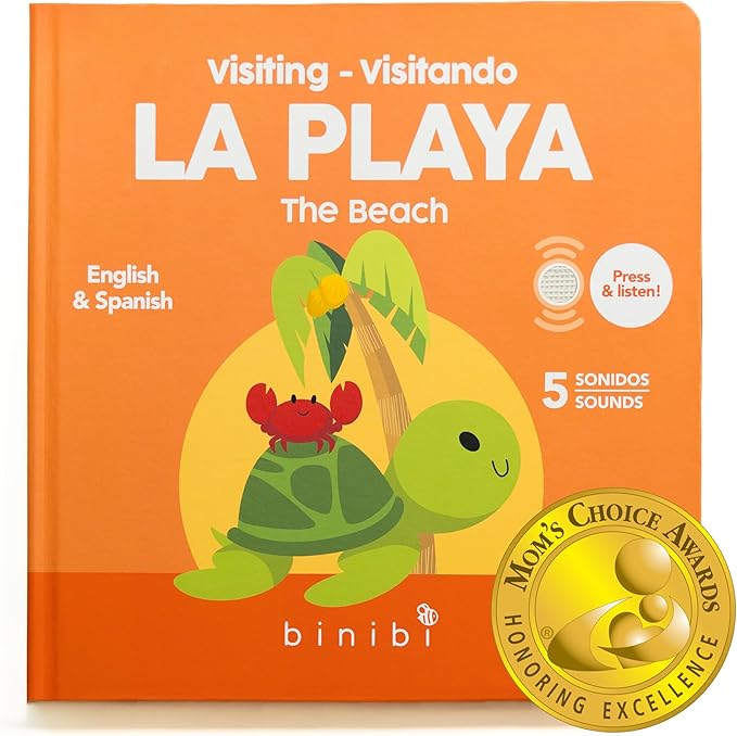 Binibi Spanish Books for Babies & Toddlers 1-3 The Beach Interactive Bilingual Sound Book with Fun Beach Sounds | Bilingual Children's Book | Spanish Learning for Kids-CubbioJoy