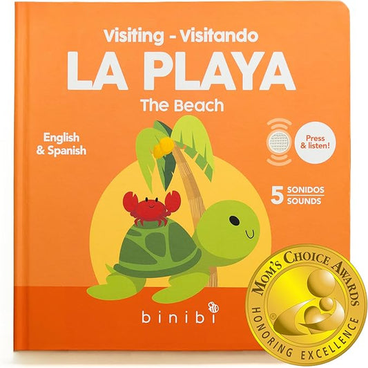 Binibi Spanish Books for Babies & Toddlers 1-3 The Beach Interactive Bilingual Sound Book with Fun Beach Sounds | Bilingual Children's Book | Spanish Learning for Kids-CubbioJoy