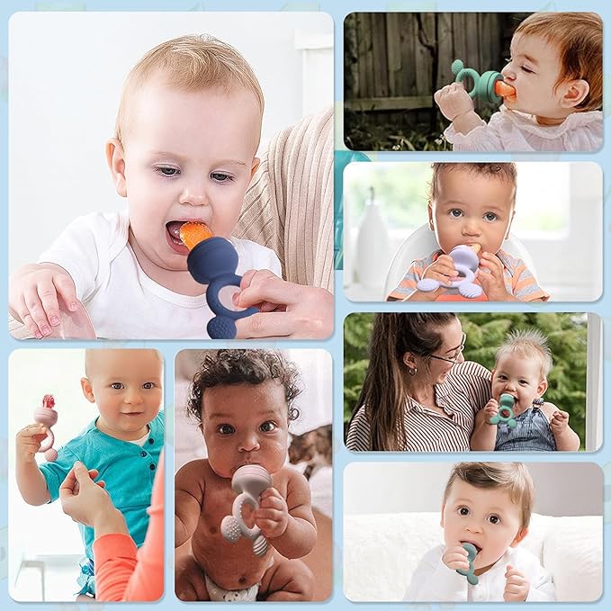 Baby Fruit Feeder, Frozen Teething Toys for Babies, Teether Pacifier with 3 Extra Teats, Eating Essentials, BPA Free Baby Feeding Supplies (Lavender)-CubbioJoy