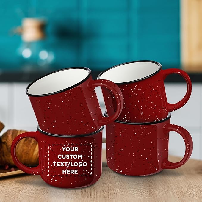 DISCOUNT PROMOS Custom Ceramic Campfire Coffee Mugs 13 oz. Set of 50, Personalized Bulk Pack - Perfect for Tea, Espresso, Cappuccino, Hot Cocoa - Red-CubbioJoy
