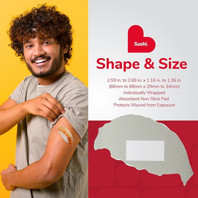 BioSwiss Bandages, Sushi Shaped Self Adhesive Bandage, Latex Free Sterile Wound Care, Fun First Aid Kit Supplies for Kids, 50 Count-CubbioJoy