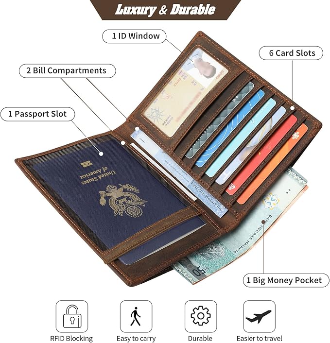 Jack&Chris Leather Passport Holder RFID Blocking Passport Travel Wallet Cover Case for Men Women Brown JC17-CubbioJoy