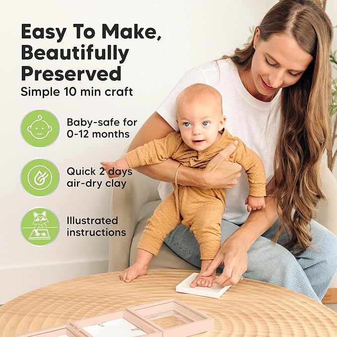 Baby Shower Gifts for Boys, Girls - Baby Hand and Footprint Kit, Newborn Handprint Kit, Keepsake Photo Frame, Nursery Picture Frame, Gender-Neutral Newborn Keepsake Gifts (Petal Pink)-CubbioJoy