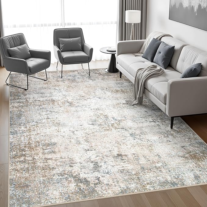 5x7 Area Rug Living Room Rug: Washable Modern Abstract Soft Thin Rug Indoor Floor No Slip Stain Resistant Carpet for Bedroom Dining Room Farmhouse Nursery Home Office - Brown Grey-CubbioJoy
