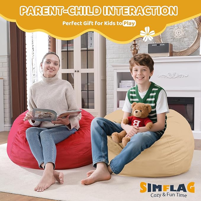 2FT Bean Bag Chair, Comfy Bean Bag Chairs with Memory Foam Filled, Fluffy Beanbag Sofa with Dutch Velvet Cover, Teardrop BeanBag Chairs for Living Room, Playroom - Khaki-CubbioJoy