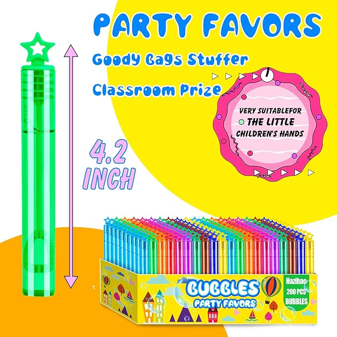 200 Pack Star Bubble Wands,Party Favors Supplies for Toddlers Kids’ Birthday, Summer Outdoor Celebrations,School Classroom Carnival Prize Giveaways,Bulk Gift Box as Goody Bags Stuffer-CubbioJoy