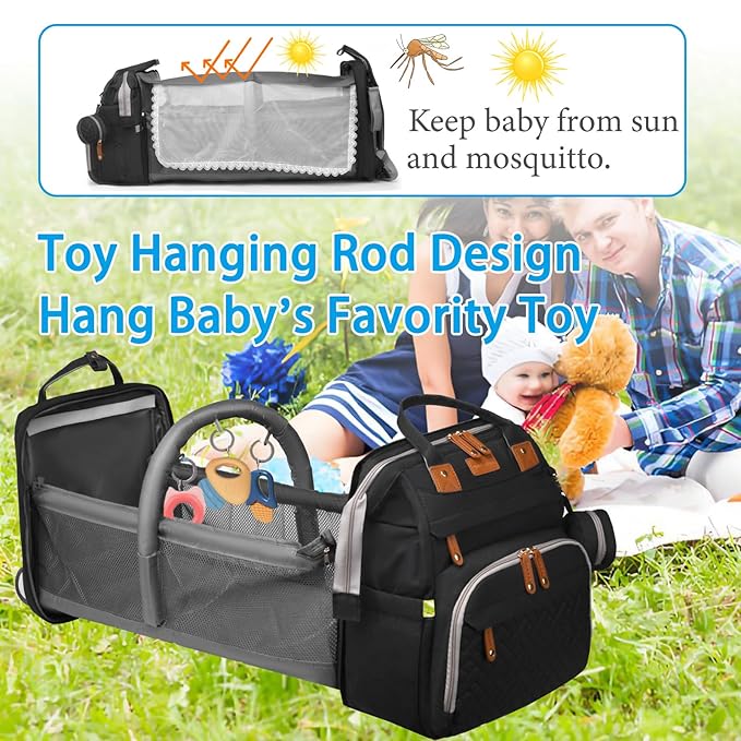 Jeryswet Baby Diaper Bags with Changing Station, Waterproof Large Capacity Diaper Bag Backpack for Moms Dads with USB Charging Port and Stroller Straps, Baby Shower Gifts, Black-CubbioJoy