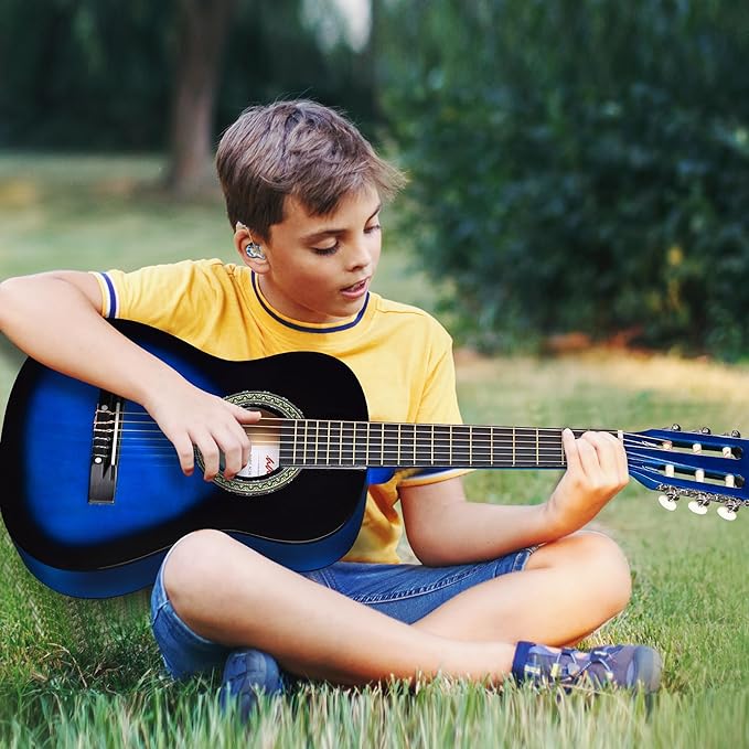 ADM Beginner Acoustic Classical Guitar Nylon Strings Wooden Guitar Bundle Kit for Kid Boy Girl Student Youth Guitarra Online Lessons with Gig Bag, Strap, Tuner, Strings, Picks (34 Inch, Blueburst)-CubbioJoy