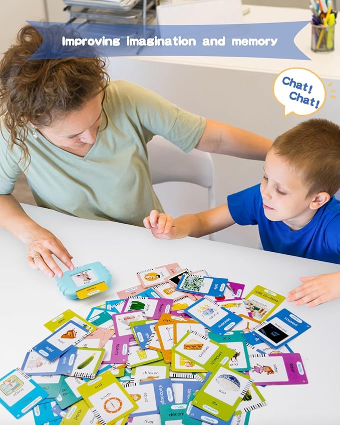 510 Words French Flash Cards for Kids, Toddler Learning Resources Toy, Autism Sensory Toys for Autistic Children Age d 2-4 Blue (French/English/Bilingual)-CubbioJoy
