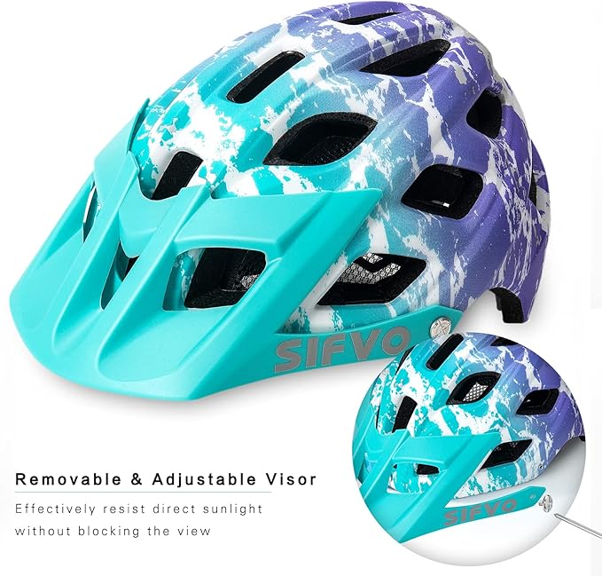 Kids Bike Helmet, SIFVO Kids Helmet 8+ Boys and Girls Bike Helmet with Cool Visor, Bike Helmets for Kids, Youth Bike Helmet Kids Mountain Bike Helmet Lightweight and Sturdy【55-58cm】-CubbioJoy