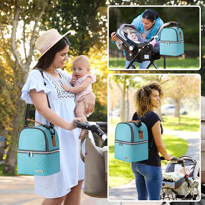 Breastmilk Cooler Bag with Ice Pack Fits 6 Baby Bottles up to 9 Ounce, Breast Milk Pump Cooler Bag with Shoulder Strap for Nursing Mom Daycare, Work, Travel- Lake Green-CubbioJoy