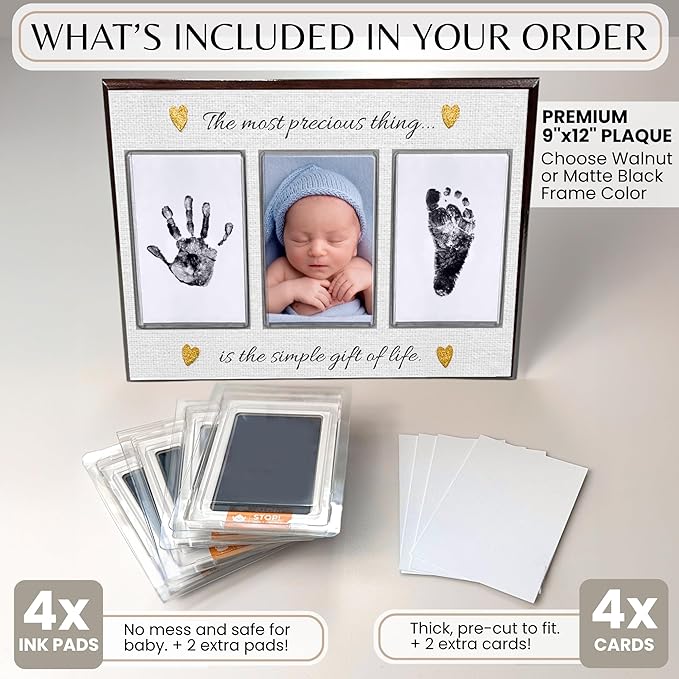 Inkless Hand and Footprint Kit, Baby Keepsake Plaque & Baby Shower Gifts - Ideal as Mom To Be Gift, Nursery Picture Frames, Clean Touch Hand and Footprint Kit (Style 2 - Design 6)-CubbioJoy