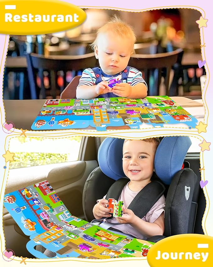 Benresive Reusable Sticker Books for Kids 2-4, Sticker Books for Toddlers 1-3 2-4, Toddler Travel Toys Activities Crafts Gifts - Vehicle-CubbioJoy