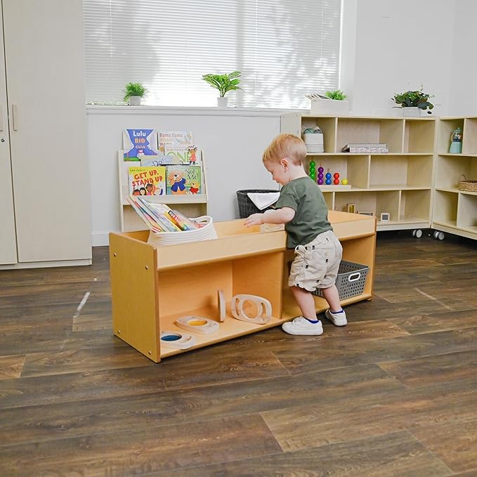 Angeles Value Line Toddler Storage with Mirror Back, Classroom Shelves and Daycare Furniture, Kids' Bookcases Cabinets & Shelves, 48" L x 15" W x 17" H-CubbioJoy