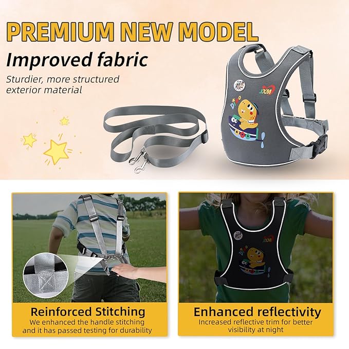 2025 New Safety Walking Harness for Big Kids (6-12yrs) with Autism Special Needs ADHD, Anti-Elopement Vest Harness with Grab Handle and Light Reflector, Adjustable Leash for Autistic, Active Child-CubbioJoy