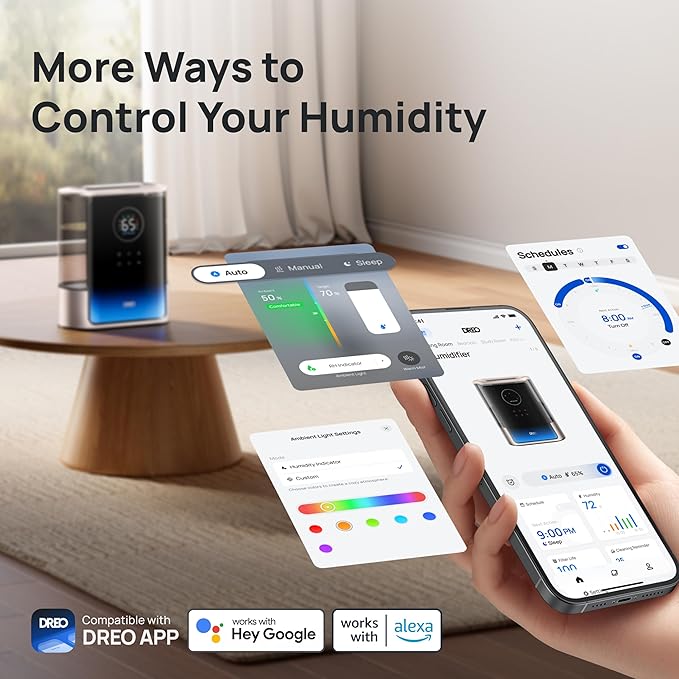 Dreo 8L Smart Humidifiers for Bedroom 600ft², 80H Runtime Warm&Cool Supersized Mist Humidifier for Large Room Indoor, Quiet Whole House humidifier for Baby, Plants, with Alexa/Google, Starlight,HM717S-CubbioJoy