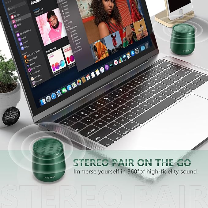 INSMY Small Bluetooth Speaker, Waterproof Mini Portable Wireless Speaker, Punchy Bass Rich Audio Stereo Pairing, Handheld Pocket Size for Hiking Biking Gift Laptop Tablet (Green)-CubbioJoy