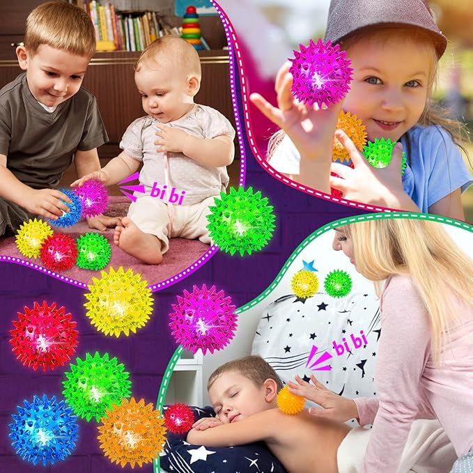 Bouncy Light Up Ball for Kids - LED Flashing Spiky Sensory Toys for Kids with Autism Stress Balls for Toddlers 1-3 Fidget Toys Sensory Balls Glow in The Dark for Novelty Noisemaker Toys for Parties-CubbioJoy