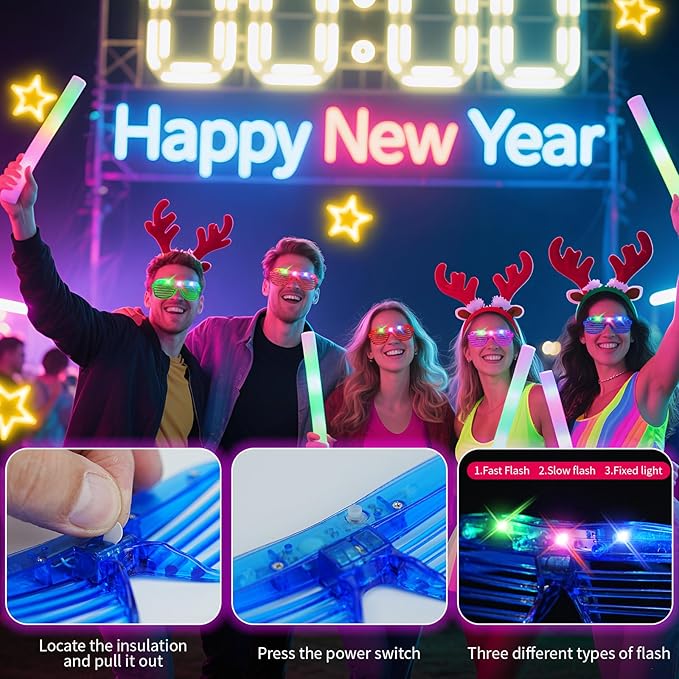 40 PCs LED Glasses,Light Up Glasses,Glow Glasses Glow In The Dark Party Supplies Suitable For Kids/Adults, 3 Light up Modes, 5 Neon Colors Rave Party,Wedding, Birthday, Concert, New Year, Carnival-CubbioJoy