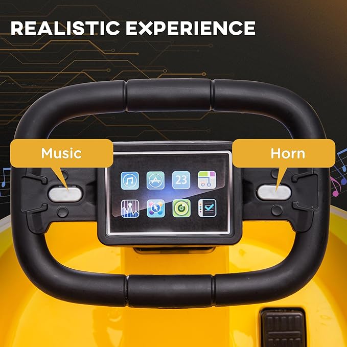 Aosom Toddler Bumper Car, 360° Rotation 6V Kids Electric Ride on Bumper Car with EVA Bumper Edges, Twins Motor, Songs, Horn, LED Lights, Safety Belt for 18-48 Months, Yellow-CubbioJoy