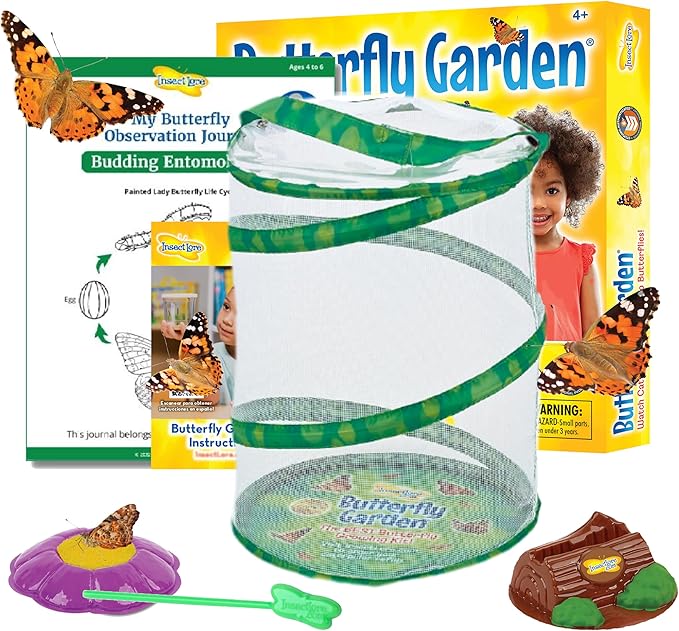 Insect Lore Raise and Release Butterfly Garden Kit – Caterpillar Habitat with redeemable Voucher – STEM-accredited Live Butterfly Growing Kit for Kids, Classrooms, and Homeschool Learning-CubbioJoy