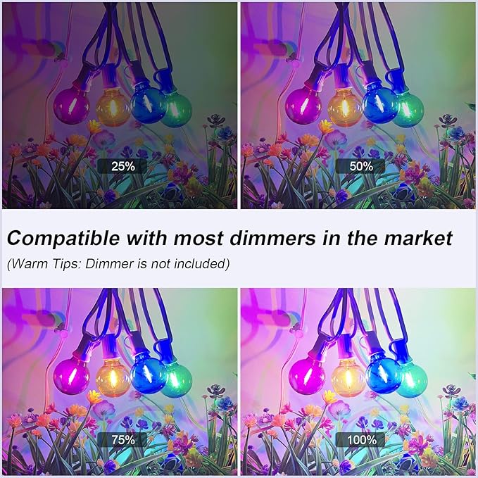 25Ft LED Outdoor String Lights, G40 Outdoor Christmas Decorations Lights Waterproof with 27 LED Globe Multicolor Bulb, Hanging Vintage Christmas Lights for Patio Roofline Backyard Garden Party Decor-CubbioJoy