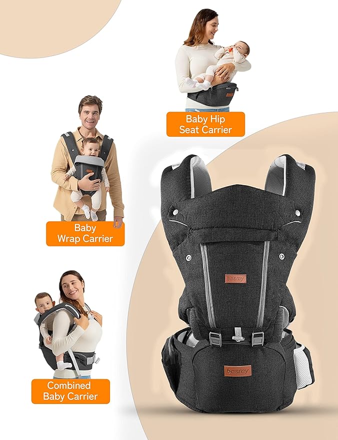 besrey Baby Carrier Hip Seat for Dad, Front Summer Infant Carrier Newborn to Toddler, Plus Men Backpack Holder, Harness for Carrying Infant, Hip Seat with Strap-CubbioJoy