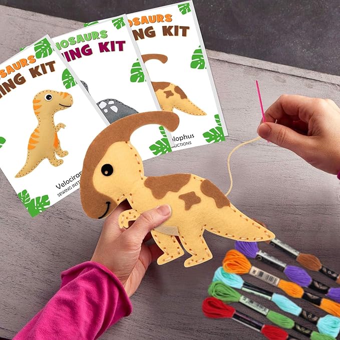 CiyvoLyeen Dinosaur Sewing Craft Kit DIY Kids Craft and Sew Set for Girls and Boys Educational Beginners Sewing Stuffed Animal Felt Plush Ornaments Set of 14 Sewing Kits for Kids Age 8 9 10 11 12-CubbioJoy