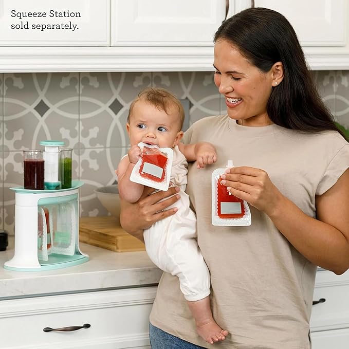 Infantino Reusable Squeeze Pouches for Homemade Baby Food, 3.5 oz, Pack of 25 - BPA, PVC, and Phthalate-Free, Freezer-Safe, with Clear Window and Labeling Space-CubbioJoy