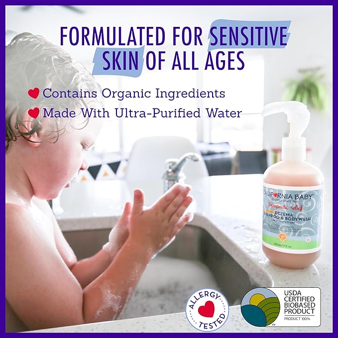 California Baby Eczema Treatment Set | 2oz Eczema Cream + 8.5oz Eczema Body Wash | Colloidal Oatmeal + Aloe Vera | Steroid-Free | Hypoallergenic-CubbioJoy