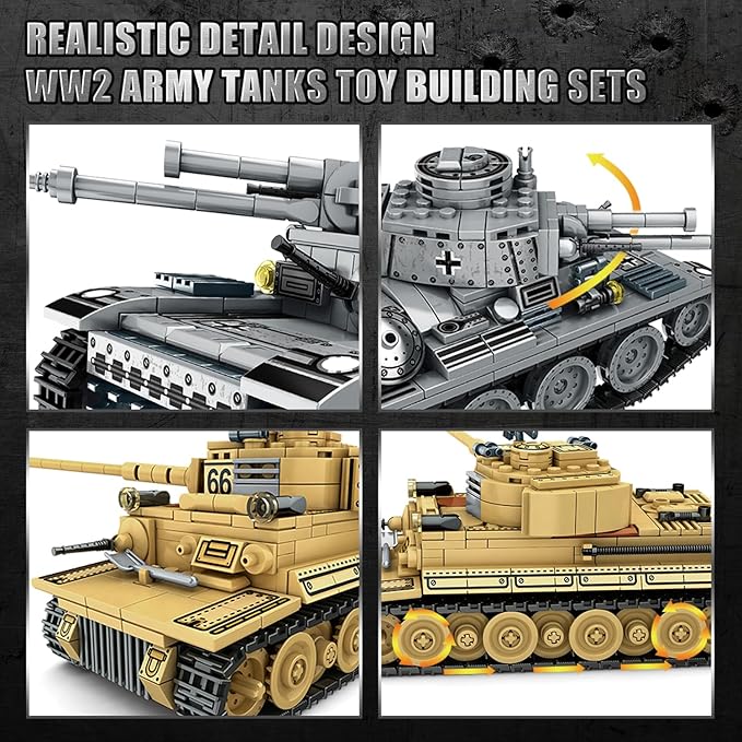 1030 Piece WW2 Army Tanks Toy Building Sets,Create a German Panzer 38T and a German Tiger Tank Toys,Adult Collectible Model Tanks Sets to Build,Christmas Birthday Gifts for Boys,Teens,Adults-CubbioJoy