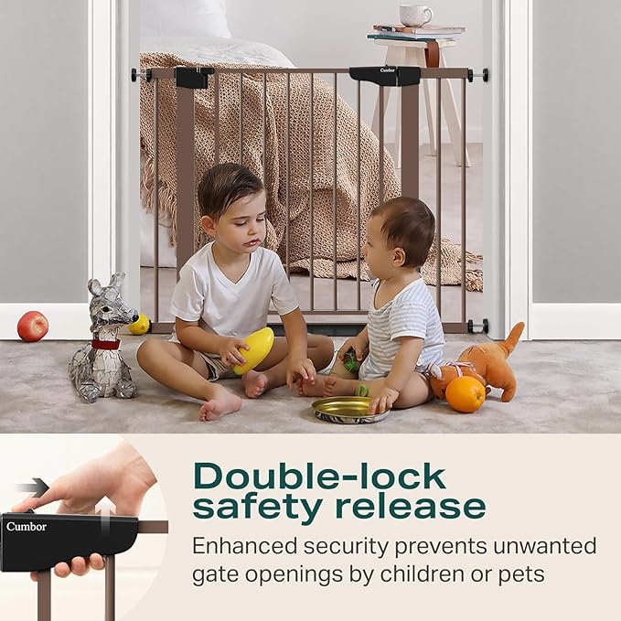 Cumbor 29.7-40.6" Baby Gate for Stairs, Mom's Choice Awards Winner-Dog Gate for Doorways, Pressure Mounted Self Closing Pet Gates for Dogs Indoor, Durable Safety Child Gate with Easy Walk Thru Door-CubbioJoy