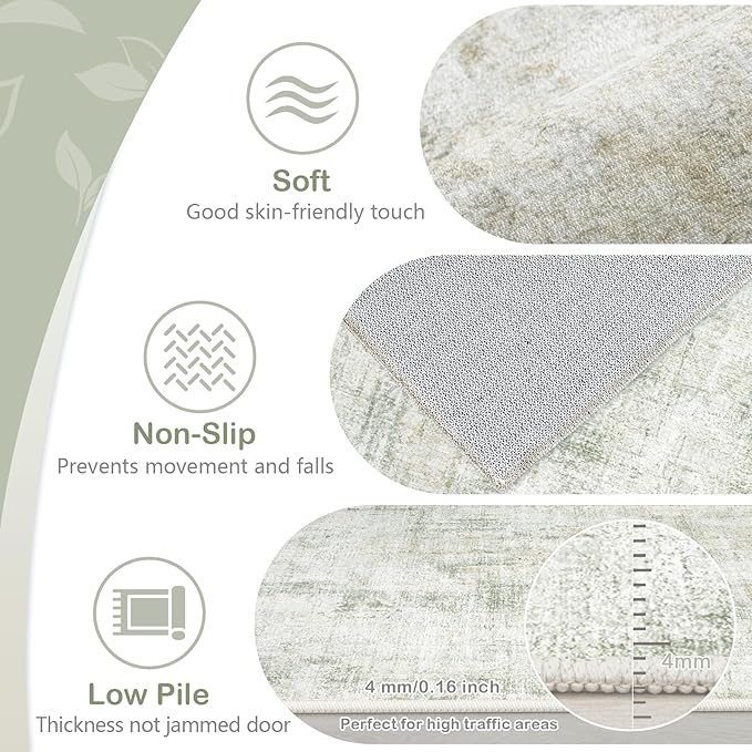 Area Rugs 8x10 Living Room: Washable Rug Modern Abstract Large Rugs Soft Non Slip Neutral Rug Stain Resistant Indoor Carpet for Bedroom Kitchen Dining Room Home Office Rugs(Green Brown,8'x10')-CubbioJoy