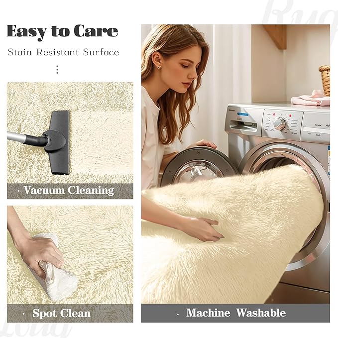 8x10 Area Rug for Living Room: Fluffy Shag Soft Washable Rugs Large Fuzzy Plush Indoor Carpet for Bedroom Nursery Playroom Kids Girls Boys Room (Cream White, 8'x10')-CubbioJoy