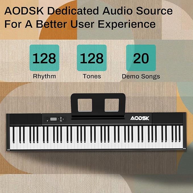 Aodsk 88 Key keyboard piano, Portable Digital Piano with Wooden stand Set for Beginners,128 Tone,128 Rhythm, 20 Demo Song, with Sustain Pedal, Carrying Case, Complimentary Online Piano Lessons-CubbioJoy