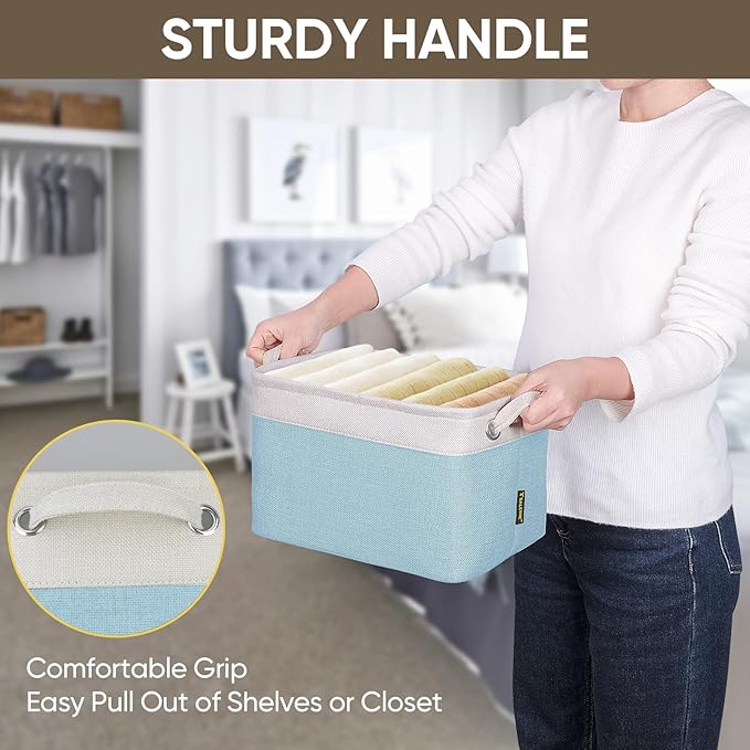 BALEINE 1 Pack Fabric Storage Bins for Shelves, Linen Storage Baskets for Organizing, Decorative Closet Bins for Clothes, Home (Skyblue, 12"x8"x8")-CubbioJoy